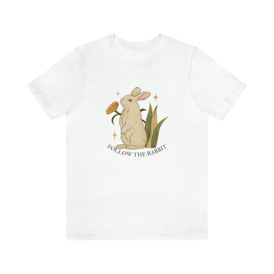 Follow The Rabbit - Alice In Wonderland - Bunny - Cottage Core - Unisex Jersey Short Sleeve Tee