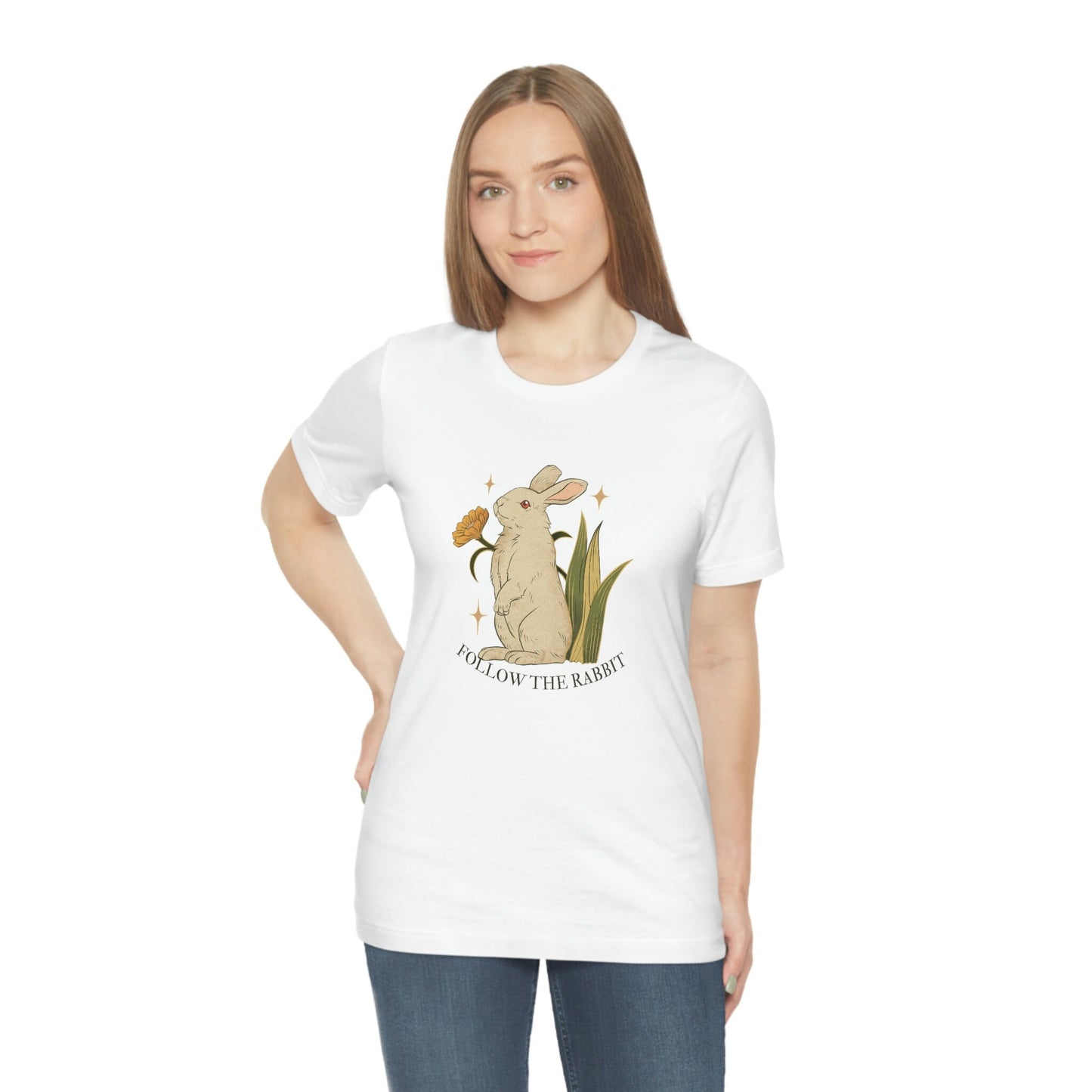 Follow The Rabbit - Alice In Wonderland - Bunny - Cottage Core - Unisex Jersey Short Sleeve Tee