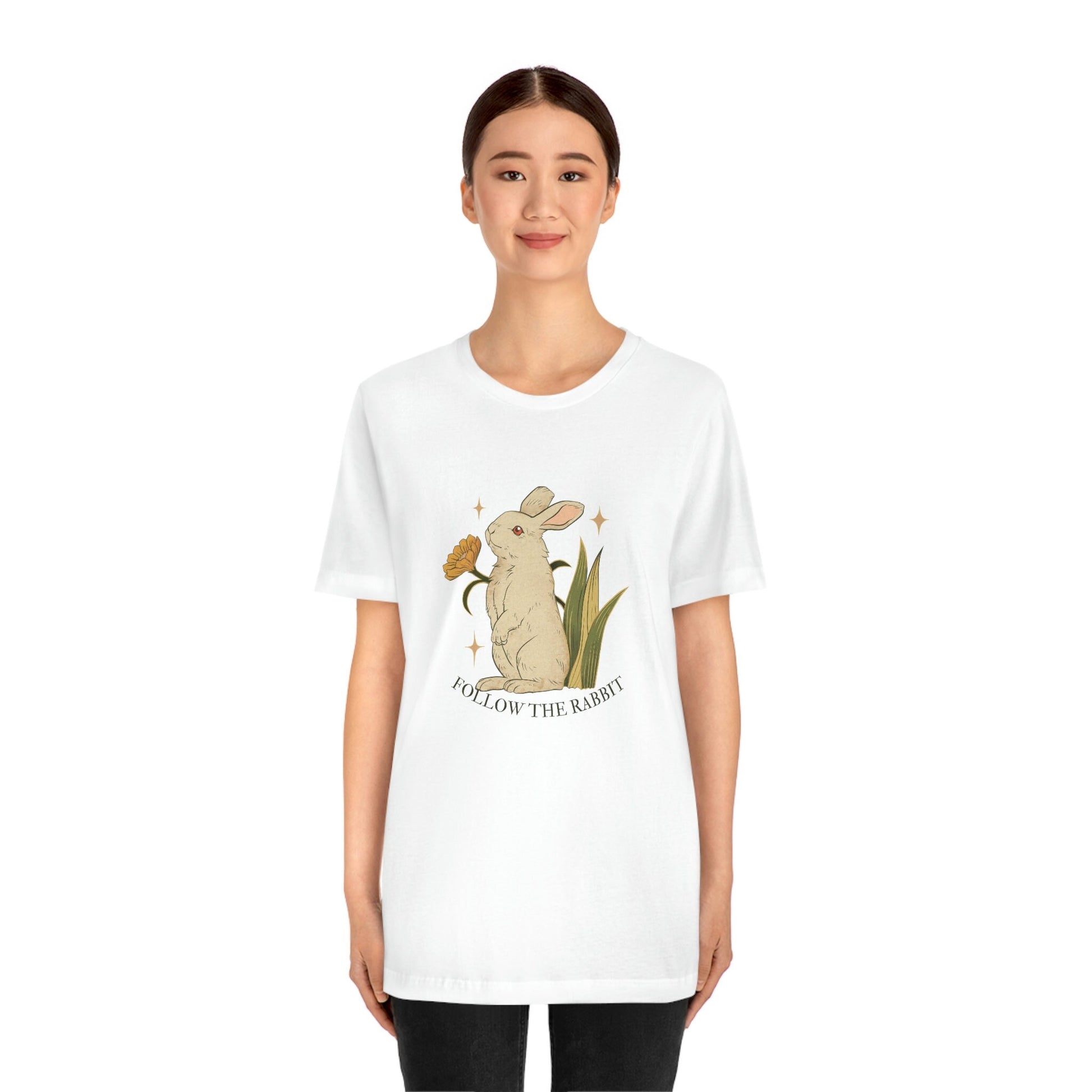 Follow The Rabbit - Alice In Wonderland - Bunny - Cottage Core - Unisex Jersey Short Sleeve Tee