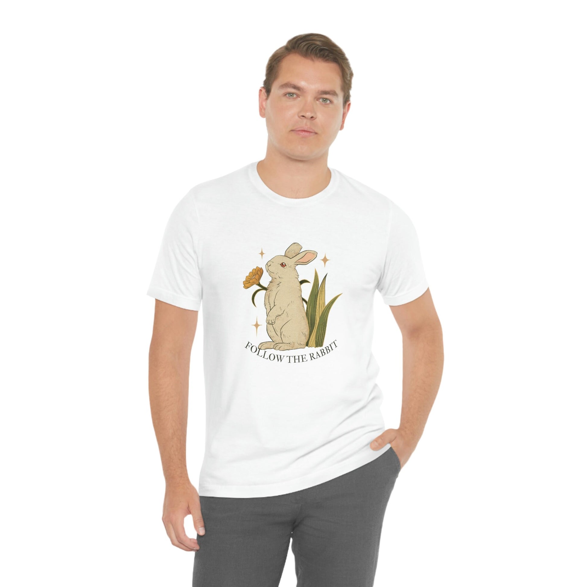 Follow The Rabbit - Alice In Wonderland - Bunny - Cottage Core - Unisex Jersey Short Sleeve Tee