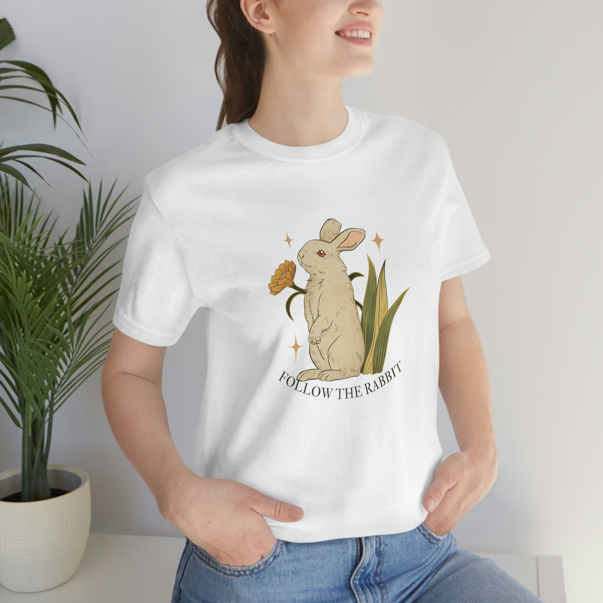 Follow The Rabbit - Alice In Wonderland - Bunny - Cottage Core - Unisex Jersey Short Sleeve Tee